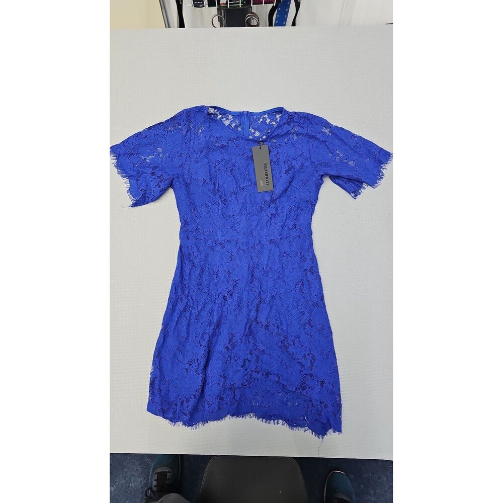 ALLANDWELL Royal Blue Floral Lace Short Sleeve Mini Dress Size Large